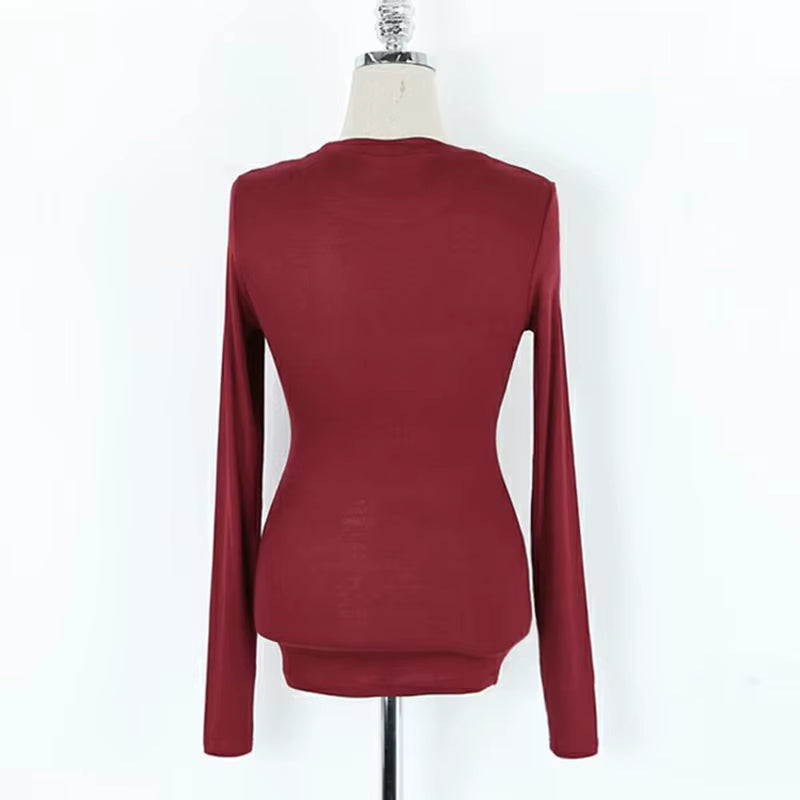 New Spring Autumn Tops Thin Tshirt Women Korean Style Slim Sexy High Elasticity T-Shirt Clothes Womens Tee Shirt Femme